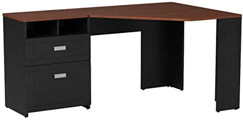 Bush Furniture Wheaton Corner Desk, Antique Black/Hansen Cherry