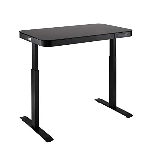 Seville Classics airLIFT Computer Desk Table, 47" Height Adjustable, Tempered Black Glass