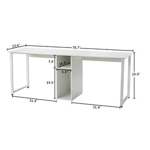 Mrs Bad Home Office Two Person Desk,Double Workstation Office Desk Writing Study Desk,Extra Long Computer Desk with Book Shelf (White)