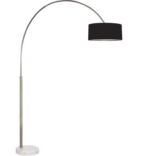 Sonneman Lighting Arc Shade Satin Nickel Floor Lamp, Black Linen and White Glass Diffuser