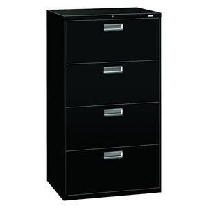 HON Brigade 600 Series Lateral File Cabinet, 4 Legal/Letter-Size Drawers, Black 30" X 18" X 52.5