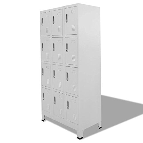Festnight Office Tall Steel Locker Storage Cabinet Metal File Cabinet with Lockable Door, 12 Compartments 35.4" x 17.7" x 70.9"