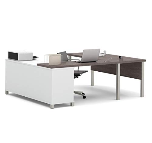 Bestar Pro-Linea U-Desk, White/Bark Grey