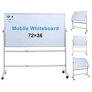White Board Dry Erase 72" X 36" Large Adjust Rolling Double Sided Whiteboard on Wheels Dry Erase Board with Stand Reversible Magnetic for Home Office Classroom(72" x 36", White)