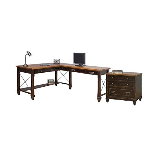 2 Piece Rustic Office Set with L Shape Desk and Filing Cabinet
