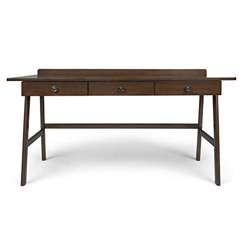 SIMPLIHOME Rylie SOLID WOOD Contemporary Modern 60 inch Wide Home Office Desk, Writing Table, Workstation, Study Table Furniture in Natural Aged Brown with 3 Drawers