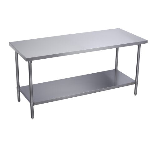 Elkay Foodservice Chef's Choice Work Table, 30"X72" OA, 36" Working Height, Flat Top, Stainless Undershelf, Turned Down Table Edge, Stainless Legs With Adjustable 1" Feet, 16 Gauge 300 Series Stainless Steel, NSF Certified