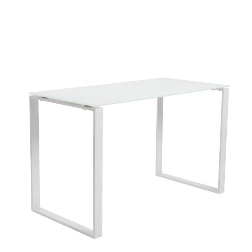 Euro Style Diego Pure White Glass Top Desk with White Powder Coated Steel Base