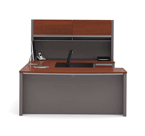 Bestar Connexion U-Shaped Workstation with Three Drawers, Bordeaux/Slate