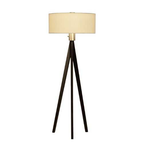 Nova Lighting 10858 Tripod Floor Lamp, Dark Wiped Wood & Brushed Nickel with White Linen Shade