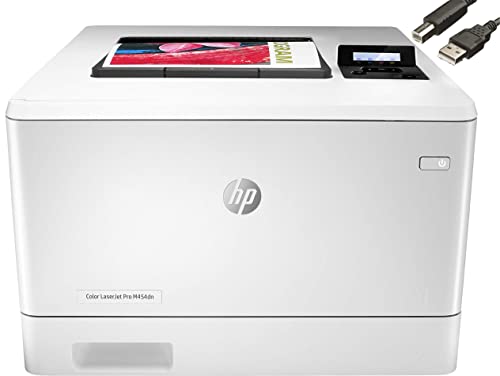 HP Color Laserjet Pro M454dn Laser Printer, Automatic 2-Sided Printing, Auto-On/Auto-Off Technology, 2-line LCD Display, 28 ppm, 250-Sheet, 256 MB, Bundle with JAWFOAL Printer Cable.