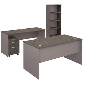 Bush Furniture Commerce 60W Office Desk with Credenza, Mobile File Cabinet and Bookcase