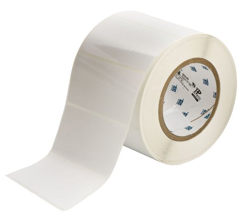 Brady THT-55-423-1 4" Width x 2" Height, B-423 Permanent Polyester, Gloss Finish White Thermal Transfer Printable Label (1000 per Roll)