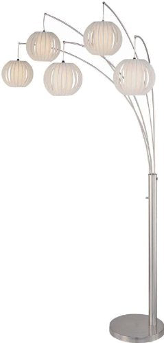 Lite Source LSF-8872PS/WHT Deion 5-Light Arch Floor Lamp, 16" x 50" x 95.5", Polished Steel Finish/White Pleated Vinyl Shade