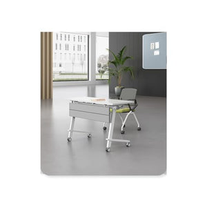 NIZAME Portable Office Table with Storage, Rolling Computer Workstation - White, 140 * 50 * 75cm