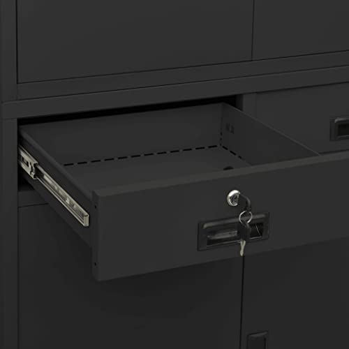 QZZCED Office Cabinet Lockable Doors Anthracite Steel 35.4"x15.7"x70.9