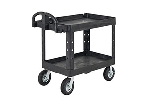 Rubbermaid Commercial Products 2-Shelf Utility Cart, Medium, Pneumatic Casters, 500 lbs. Capacity