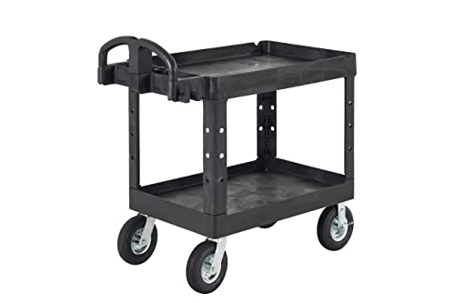 Rubbermaid Commercial Products 2-Shelf Utility Cart, Medium, Pneumatic Casters, 500 lbs. Capacity