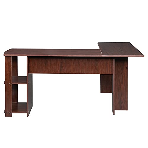 FCSFSF Desktop Computer Desk Desk Computer Desk with Storage Shelf L-Shaped Home Office Workstation Desk with 2-Layer Storage Shelf Corner Computer Desk