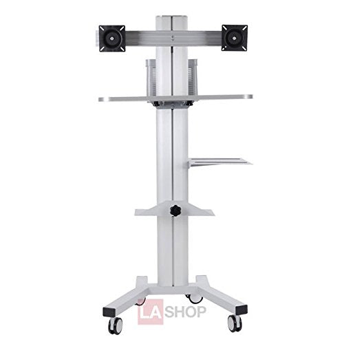 Dual Monitor Computer Printer PC Mobile Rolling Cart Workstation Gray