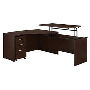 Bush Business Furniture Series C 60W x 43D Right Hand 3 Position Sit to Stand L Shaped Desk with Mobile File Cabinet in Mocha Cherry