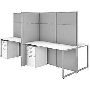 Bush Business Furniture 4 Person Cubicle Desk with File Cabinets Panels, 60W x 66H, Pure White