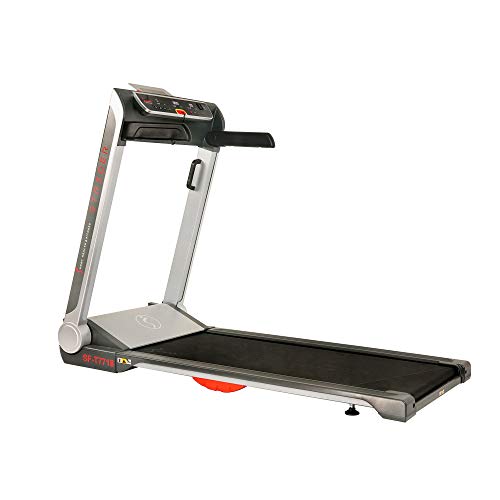 Sunny Health & Fitness No Assembly Motorized Folding Running Treadmill, 20" Wide Belt, Flat Folding & Low Profile for Portability with Speakers for USB and AUX Audio Connection - Strider, SF-T7718