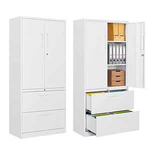 PEUKC 2-Drawer Metal File Cabinet with Lock, White - Legal/Letter/A4 Size