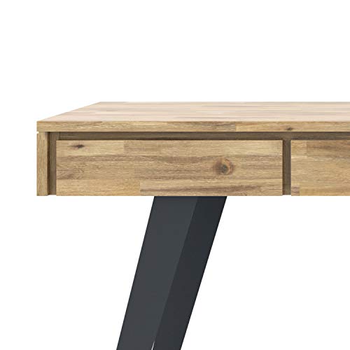 SIMPLIHOME Lowry SOLID WOOD and Metal Modern Industrial 54 inch Wide Home Office Desk, Writing Table, Workstation, Study Table Furniture in Distressed Golden Wheat with 2 Drawerss