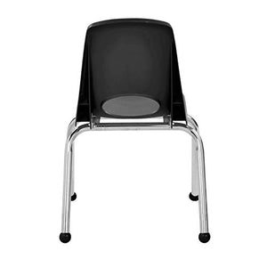 FDP 14" School Stack Chair, Stacking Student Seat with Chromed Steel Legs and Ball Glides; for in-Home Learning or Classroom - Black (6-Pack), 10363-BK