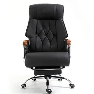 QZWLFY Executive Office Chair Reclining with Footrest Genuine Leather & Solid Wood