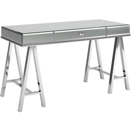 Chrome Mirror Writing Desk Drawer Storage Organize Home Office Furniture Modern Workstation Laptop Computer Table Study Reading