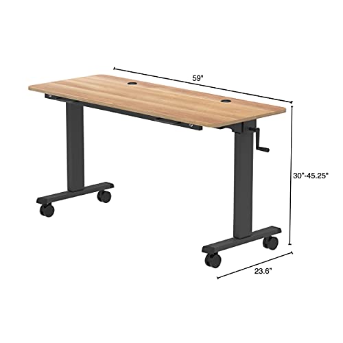 S Stand Up Desk Store Crank Adjustable Height Flip Top Rolling Table (Black Frame/Natural Walnut, 60")