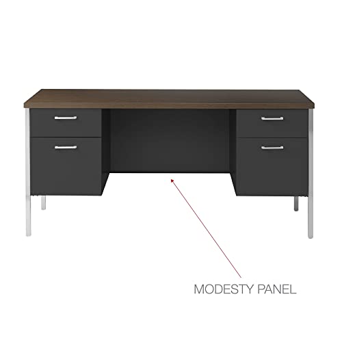 Alera Double Pedestal Steel Credenza, 60" x 24" x 29.5", Cherry/Putty