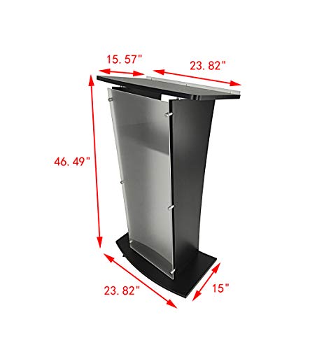 FixtureDisplays Black Wood Church Podium with Frost Acrylic Front Panel, 46" Tall Pulpit Lectern - Optional Christian Cross Decor - Easy Assembly (1803-5-BLACK+1803CROSS-NPF)