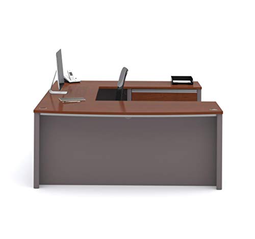 Bestar Connexion U-Shaped Workstation with Two Drawers, Bordeaux/Slate