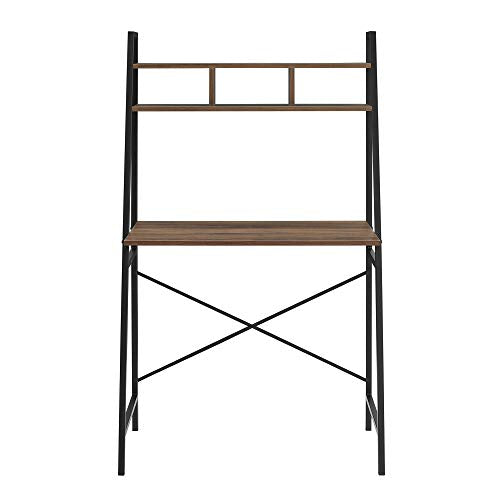 Walker Edison Industrial Wood and Metal X-Back Ladder Desk Home Office Workstation 56 Inch, Rustic Oak