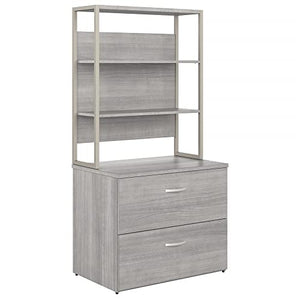 Bush Business Furniture Hybrid 2 Drawer Lateral File Cabinet with Shelves, Platinum Gray