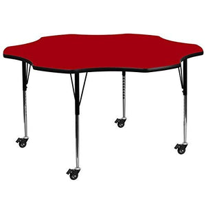 Flash Furniture Mobile 60'' Flower Red Thermal Laminate Activity Table - Standard Height Adjustable Legs
