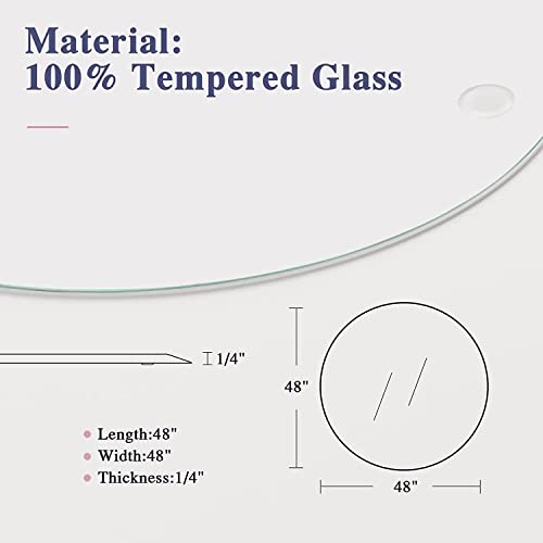 KIAYACI Tempered Glass Chair Mat 48" Round x 1/4" Thick for Carpet or Hard Floor