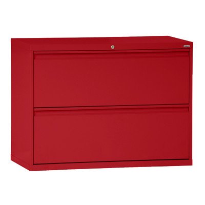 Sandusky Lee LF8F422-01 800 Series 2 Drawer Lateral File Cabinet, 19.25" Depth x 28.375" Height x 42" Width, Red
