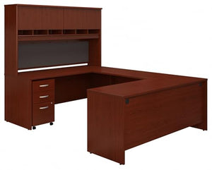 Bush Business Furniture Series C U Shaped Desk with Hutch and Storage, 72W, Mahogany