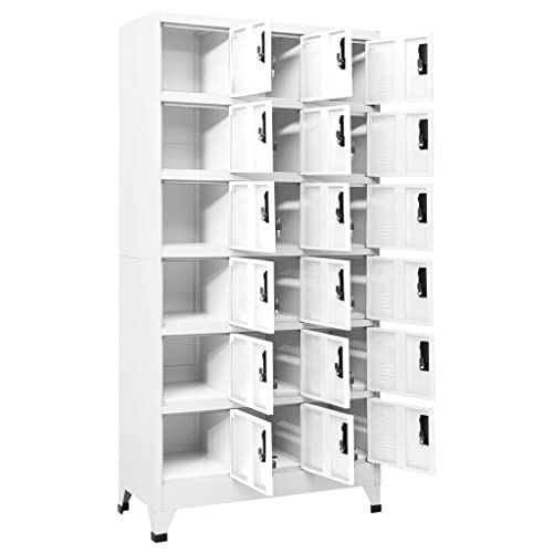 loibinfen Metal Locker Cabinet with 18 Lockers, White Steel 35.4"x15.7"x70.9" -AA