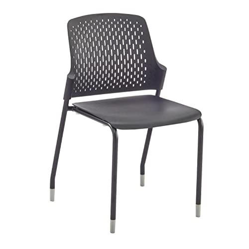 Safco Next Stacking Chair Set of 4, Black Plastic Seat, Steel Frame