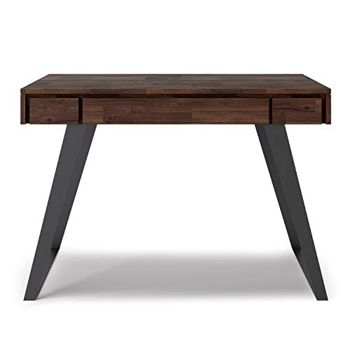 SIMPLIHOME Lowry SOLID WOOD and Metal Modern Industrial 44 inch Wide Home Office Desk, Writing Table, Workstation, Study Table Furniture in Distressed Charcoal Brown