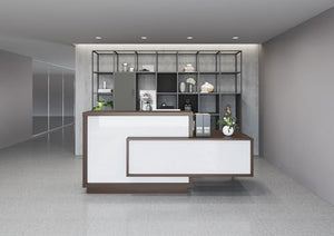 KANSOLE FORO Reception Desk, ADA Compliance, Right Facing Counter, White & Chestnut