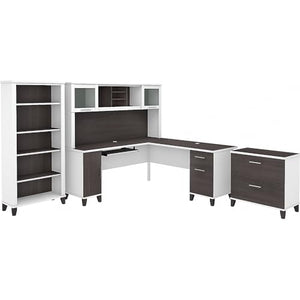 Bush Furniture Somerset 72W L Shaped Desk Set in White/Storm Gray