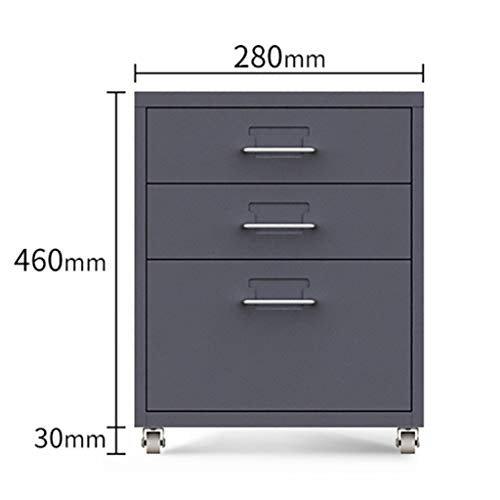 File Cabinets Mobile with 3 Drawers Small Cabinet Storage Cabinet on Wheels FANJIANI (Gray, 0.8mm)