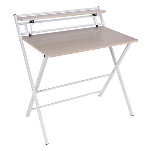 Peacur Foldable Writing Computer Desk, 32" Small Lazy Modern Laptop Table, 3 Steps Quickily Assembly Folding Desk for Home Office Use with Storage Organizer Shelf (1PC)