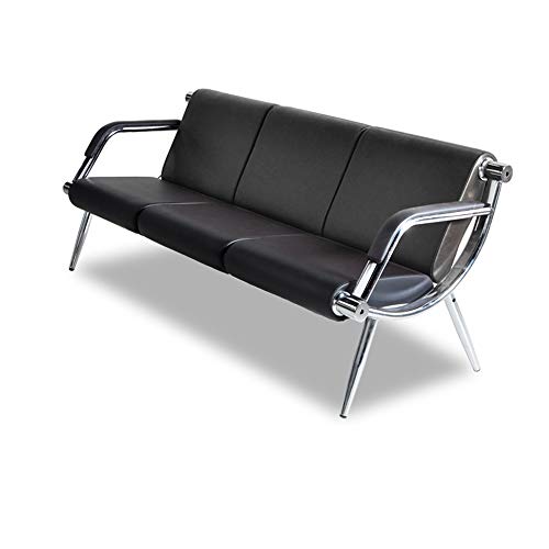LIK.TOPPER Airport Office Reception Sofa, 3-Seat Airport Waiting Room Chair, Salon Office Bench with Arm Furniture Business PU Leather, Black